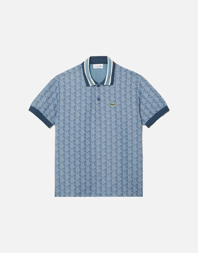 Classic Fit Monogram Jacquard Polo Shirt Blue