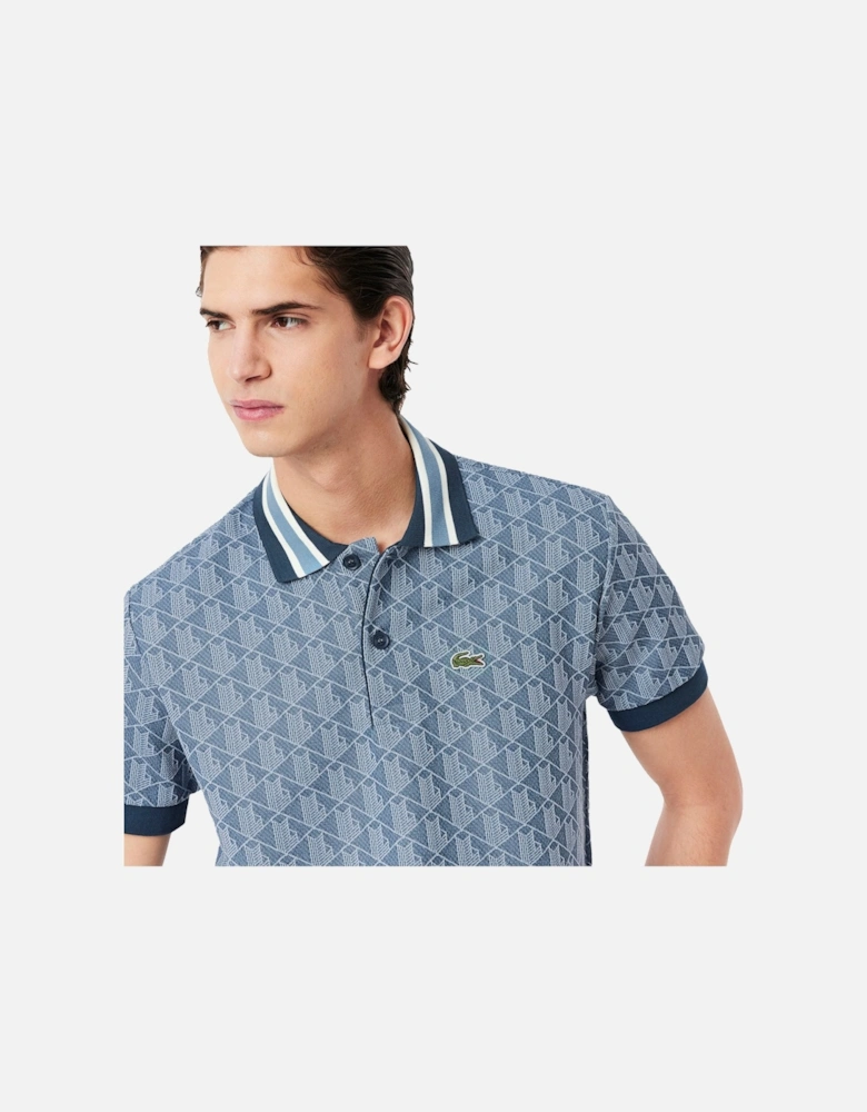 Classic Fit Monogram Jacquard Polo Shirt Blue