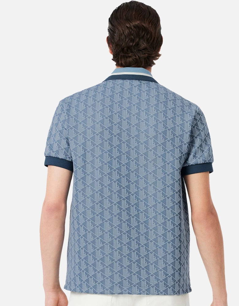 Classic Fit Monogram Jacquard Polo Shirt Blue