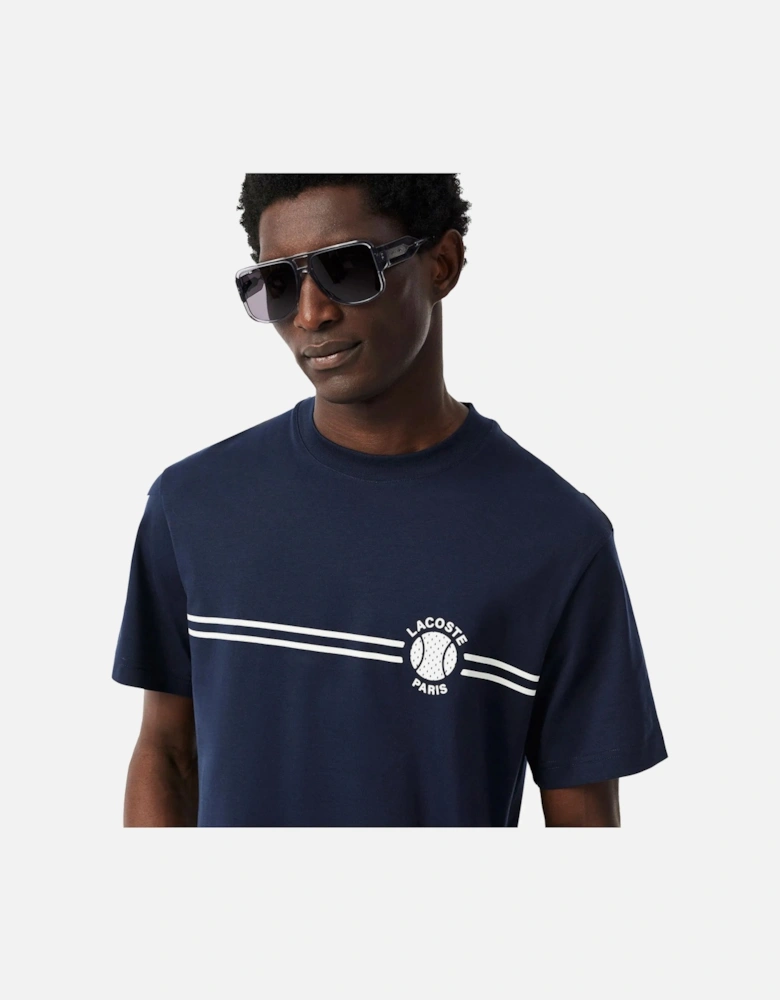 Printed Embroidered Cotton Jersey T-Shirt Midnight Blue