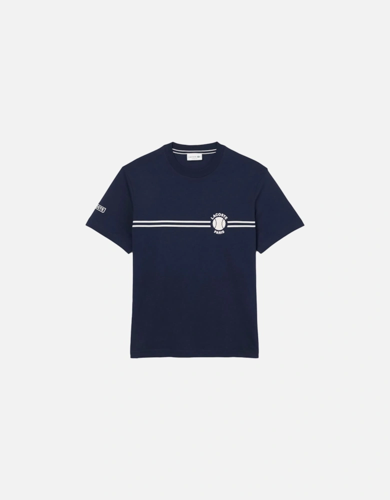 Printed Embroidered Cotton Jersey T-Shirt Midnight Blue