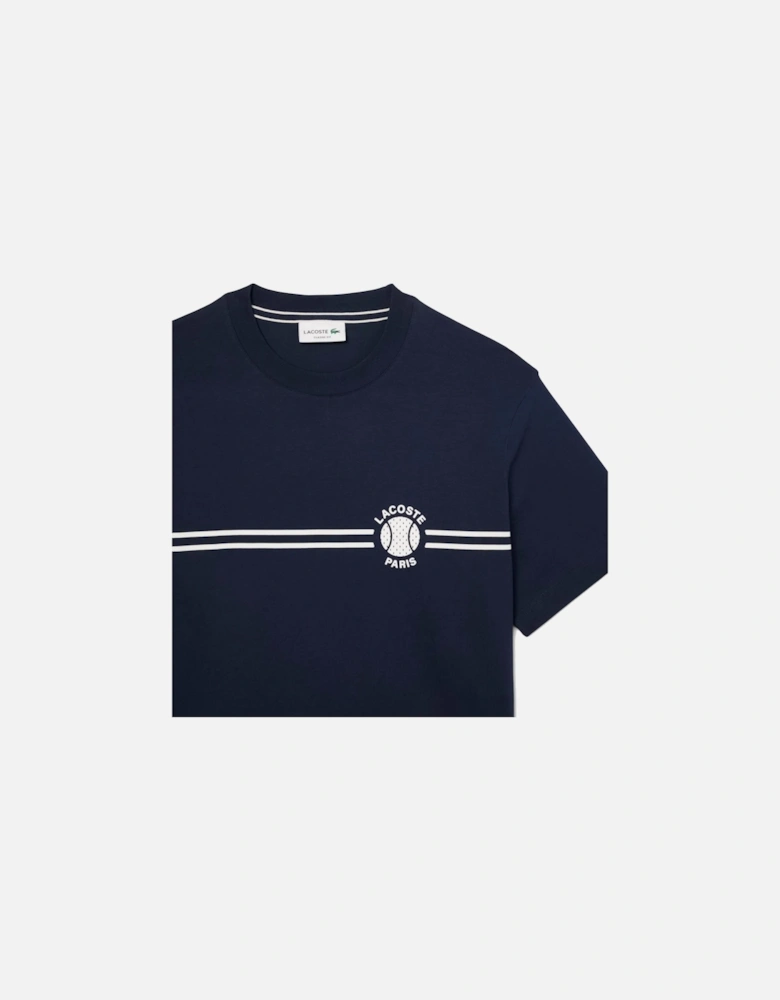 Printed Embroidered Cotton Jersey T-Shirt Midnight Blue