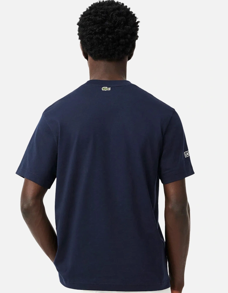 Printed Embroidered Cotton Jersey T-Shirt Midnight Blue