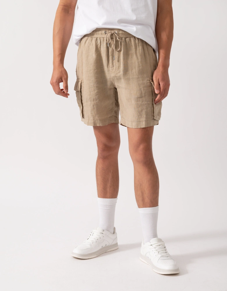 Mens Regular Fit Drawstring Linen Cargo Shorts - 270 Concrete Beige