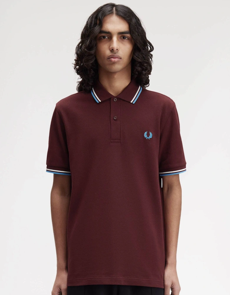 Mens Twin Tipped Signature Polo Shirt - Oxblood/Ecru/Court Blue Z63