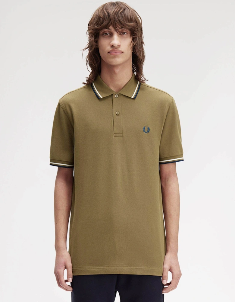 Mens Twin Tipped Signature Polo Shirt - Shaded Stone/Ecru/Dark Petrol Z60