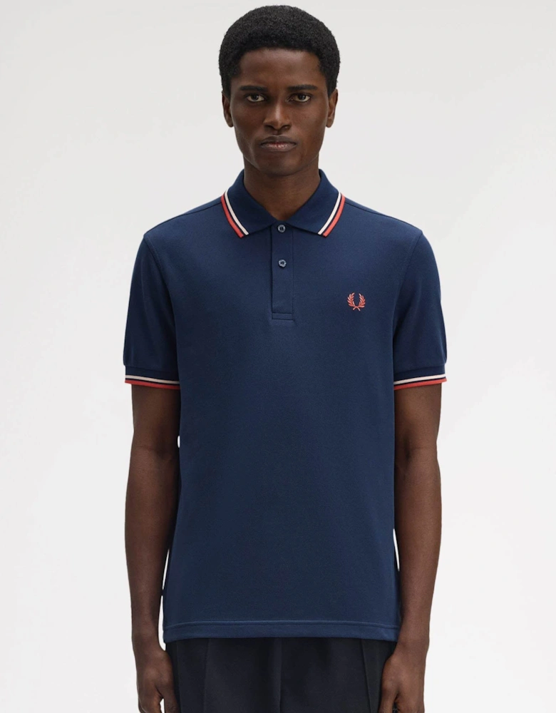 Mens Twin Tipped Signature Polo Shirt - Tennis Blue/Silky Peach/Flamingo Tan Z57