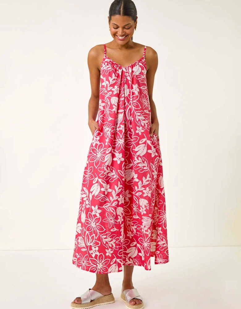 Floral Strappy Maxi Dress - Coral