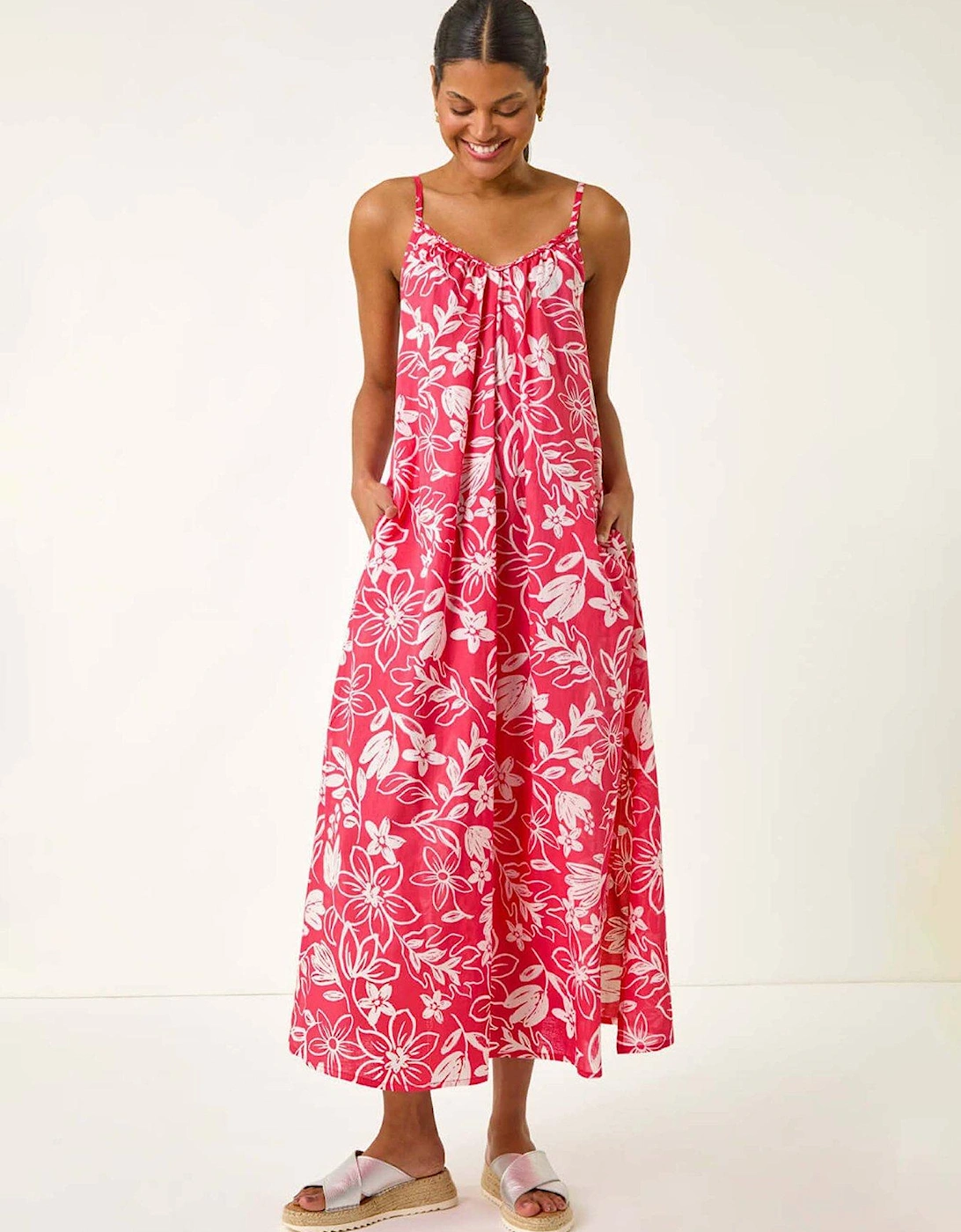 Floral Strappy Maxi Dress - Coral, 2 of 1