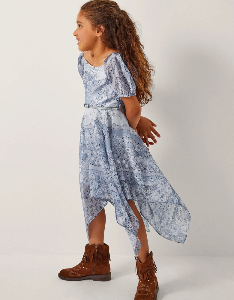 Girls Paris Paisley Scarf Dress - Blue