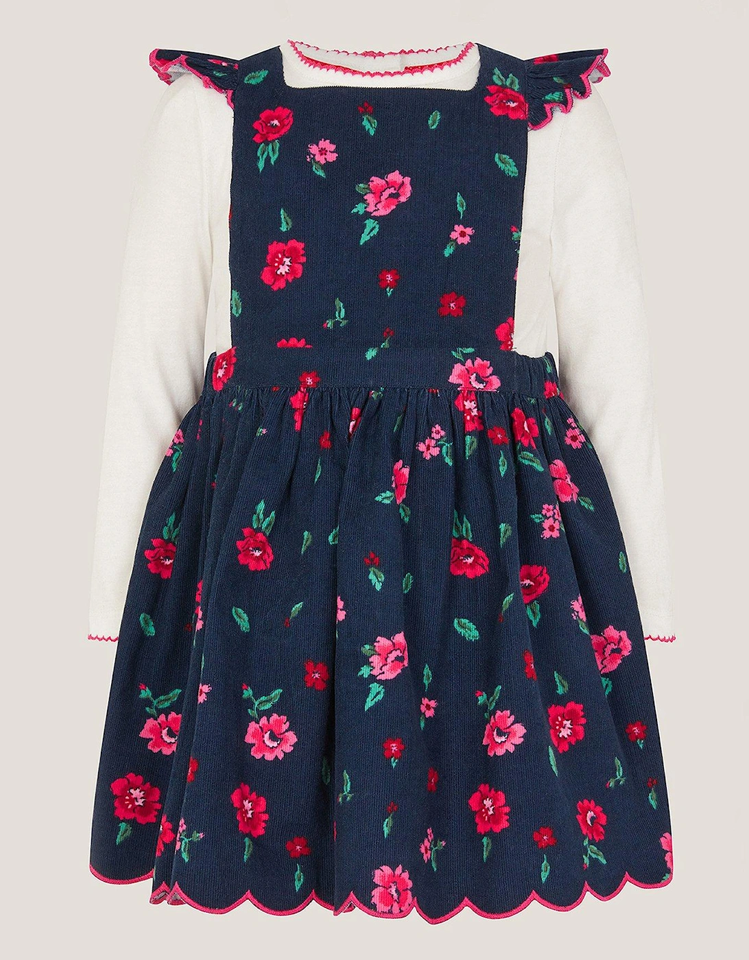 Baby Girls Floral Cord Pinny & Tshirt - Navy, 2 of 1