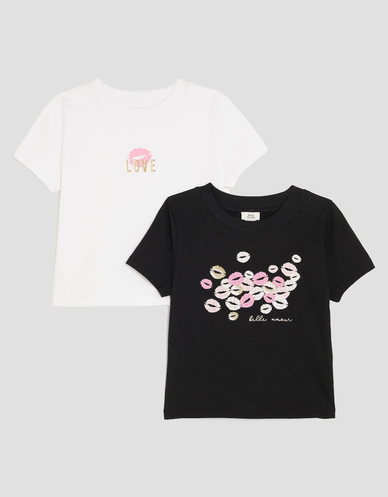 Older Girls 2 Pack Lips Baby T-Shirts - Black