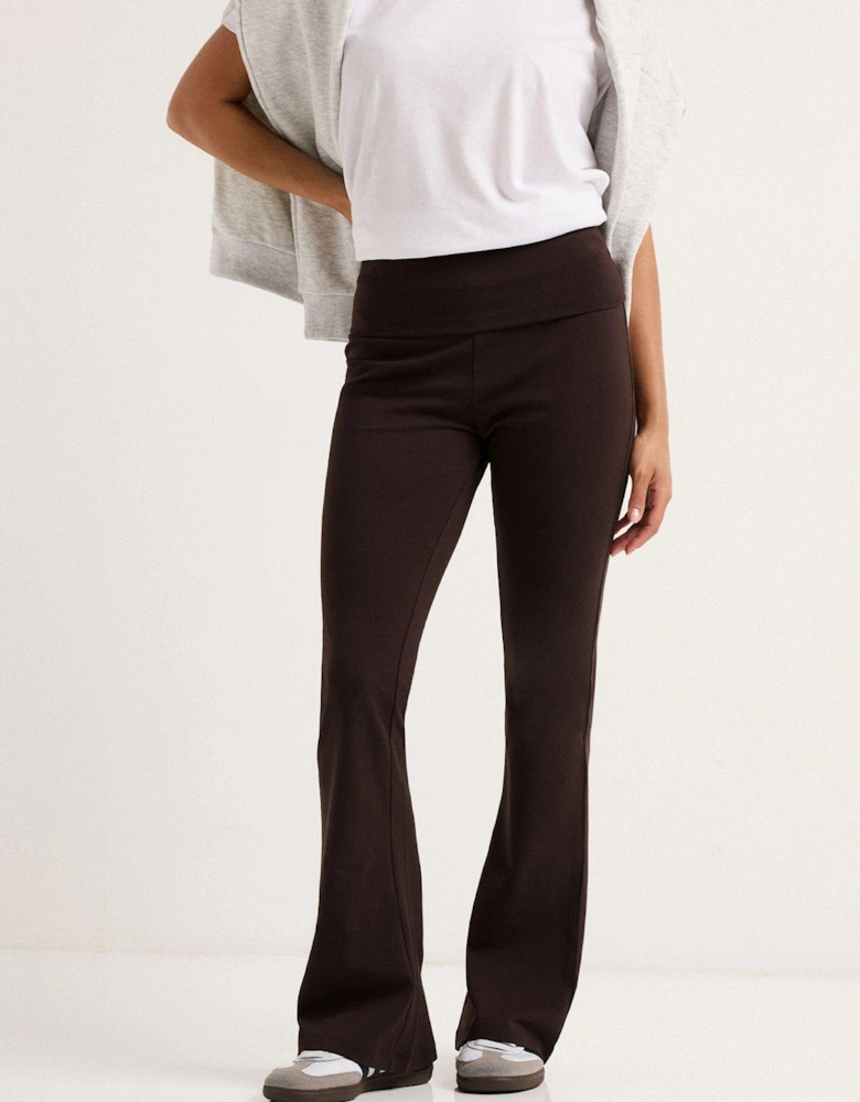 Petite Fold Over Waist Flared Legging - Brown