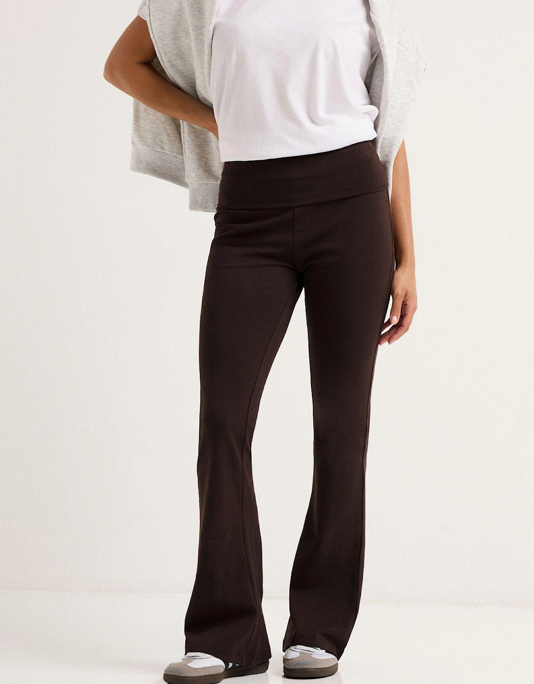 Petite Fold Over Waist Flared Legging - Brown, 2 of 1