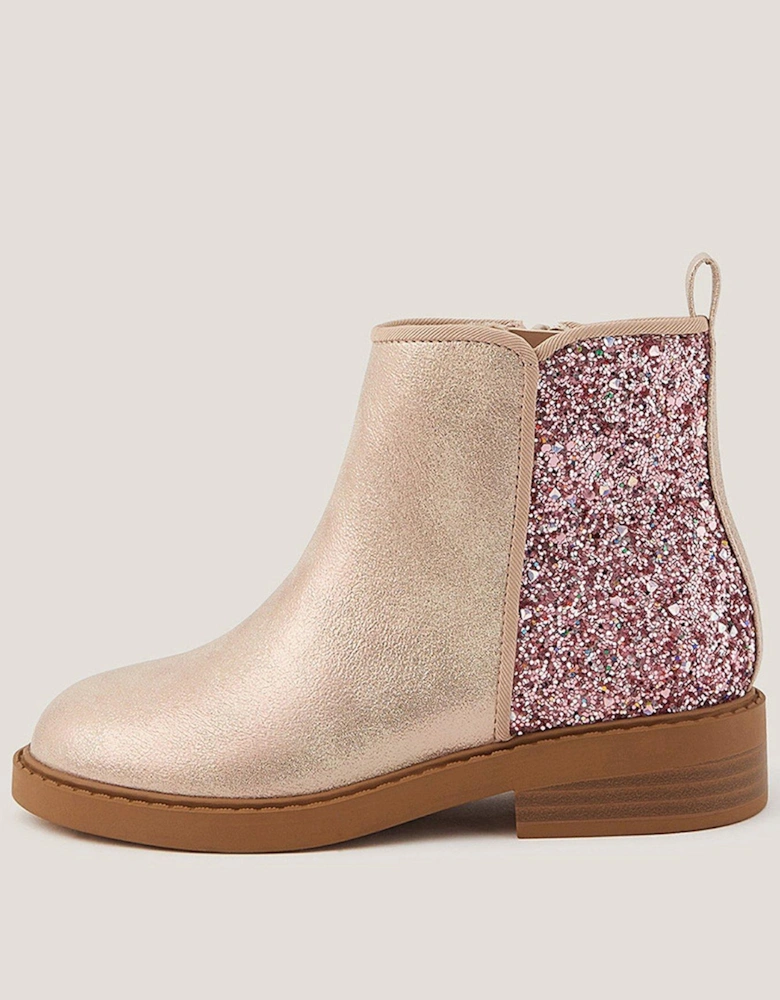 Girls Glitter Contrast Boots - Pink