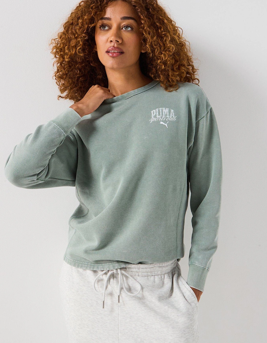 Womens Class Washed Crew Fleece - Green, 2 of 1