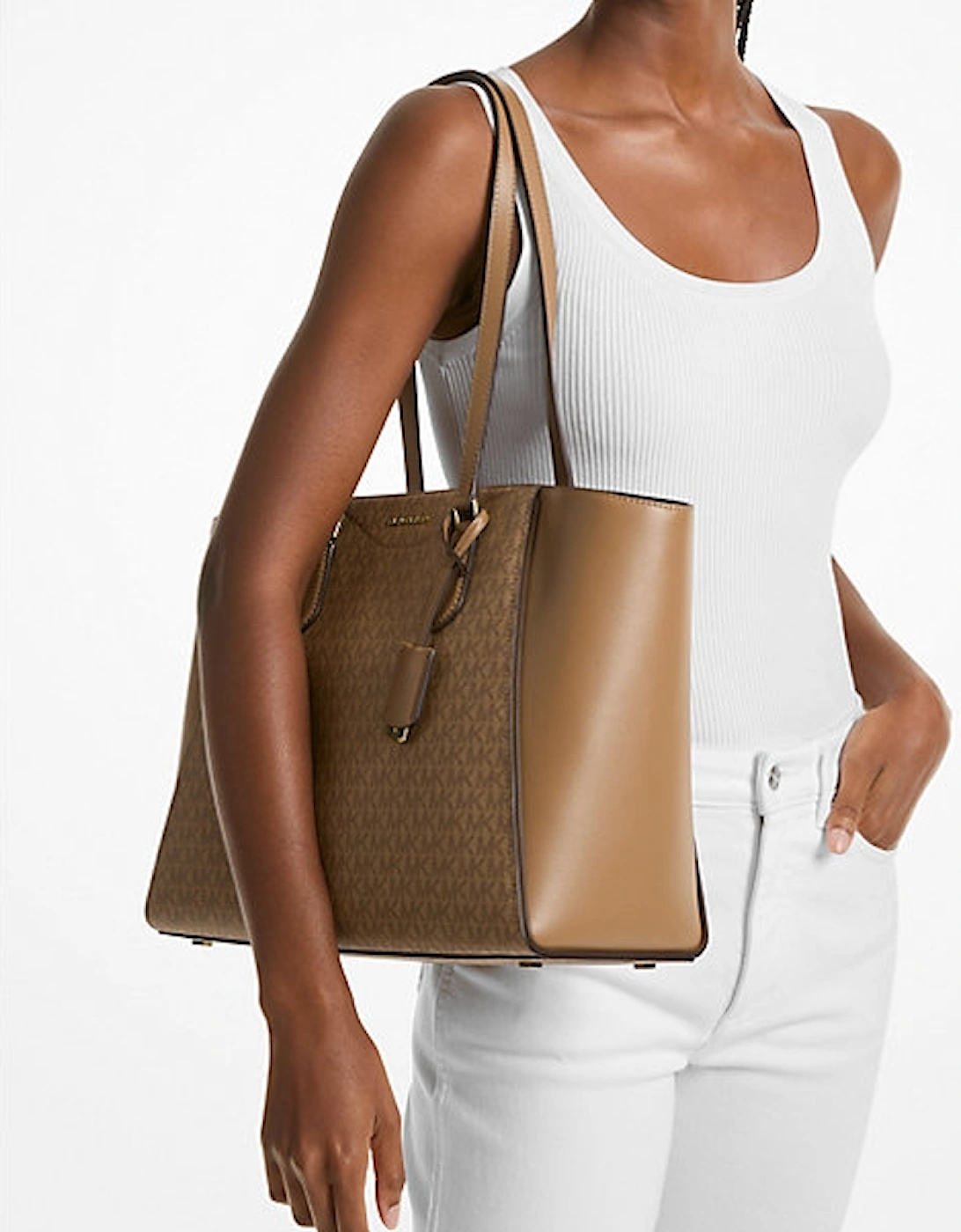 Taryn Large Signature Logo and Leather Tote Bag