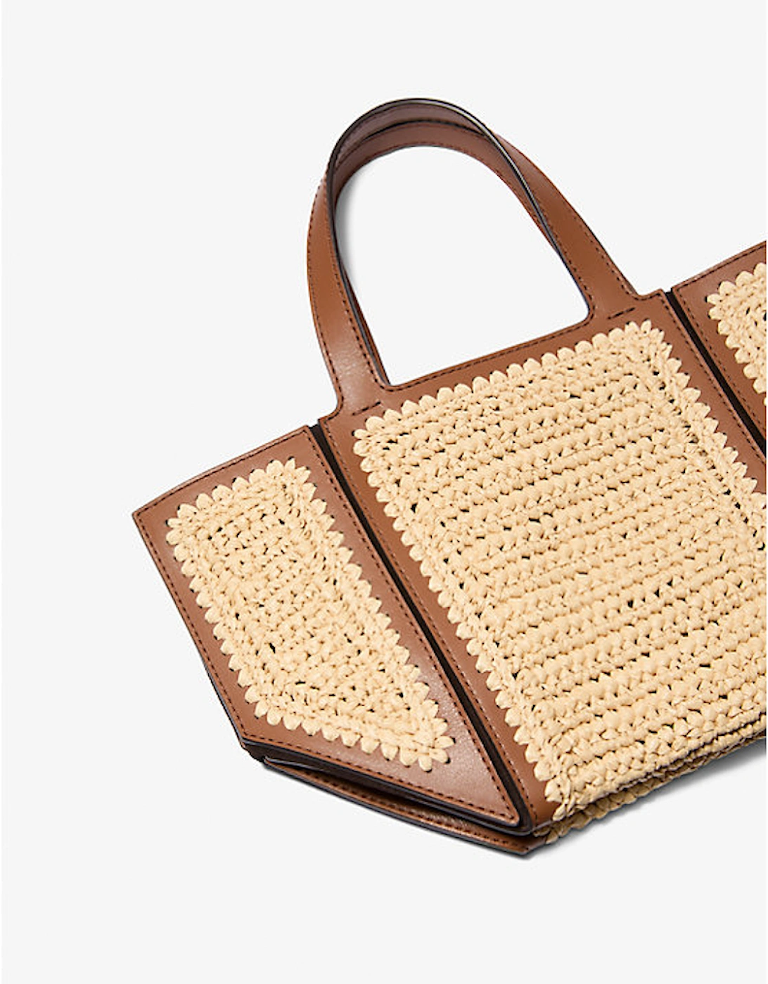Jordi Small Hand-Crocheted Straw and Leather Tote Bag