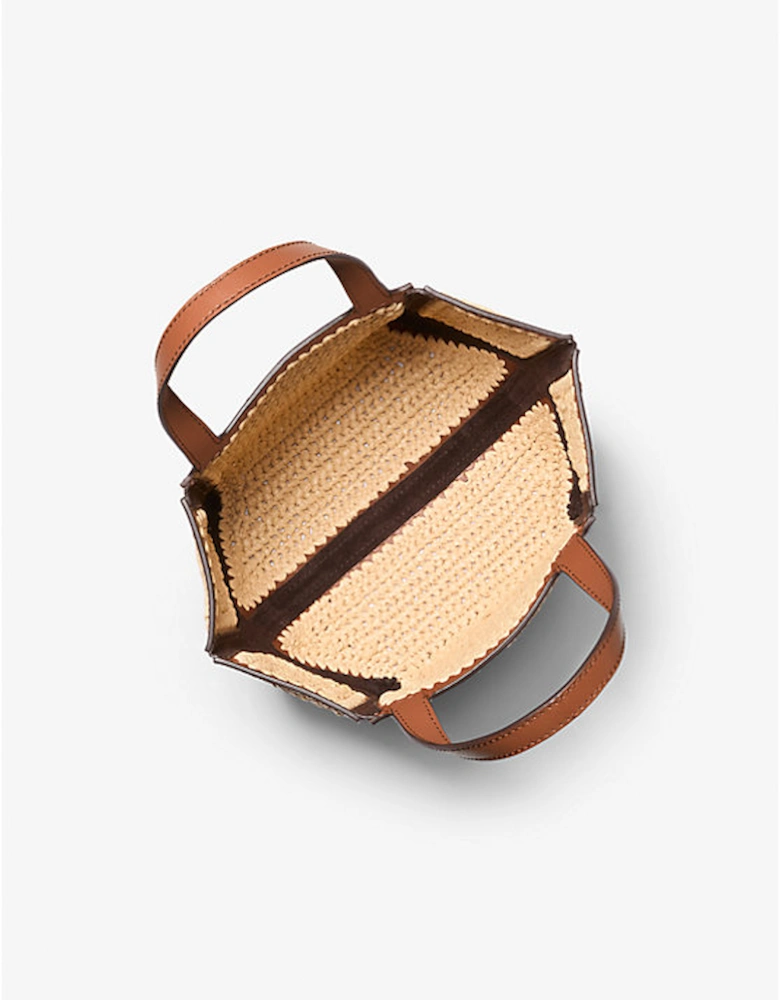 Jordi Small Hand-Crocheted Straw and Leather Tote Bag