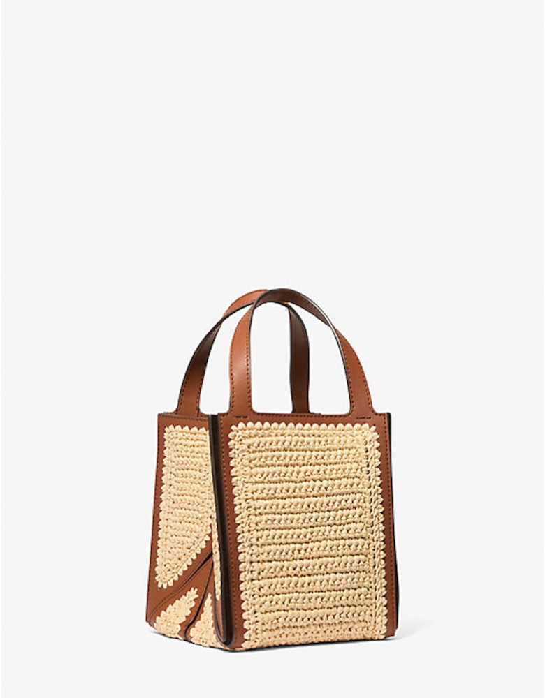 Jordi Small Hand-Crocheted Straw and Leather Tote Bag