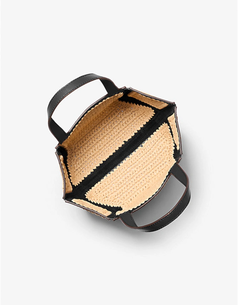 Jordi Small Hand-Crocheted Straw and Leather Tote Bag
