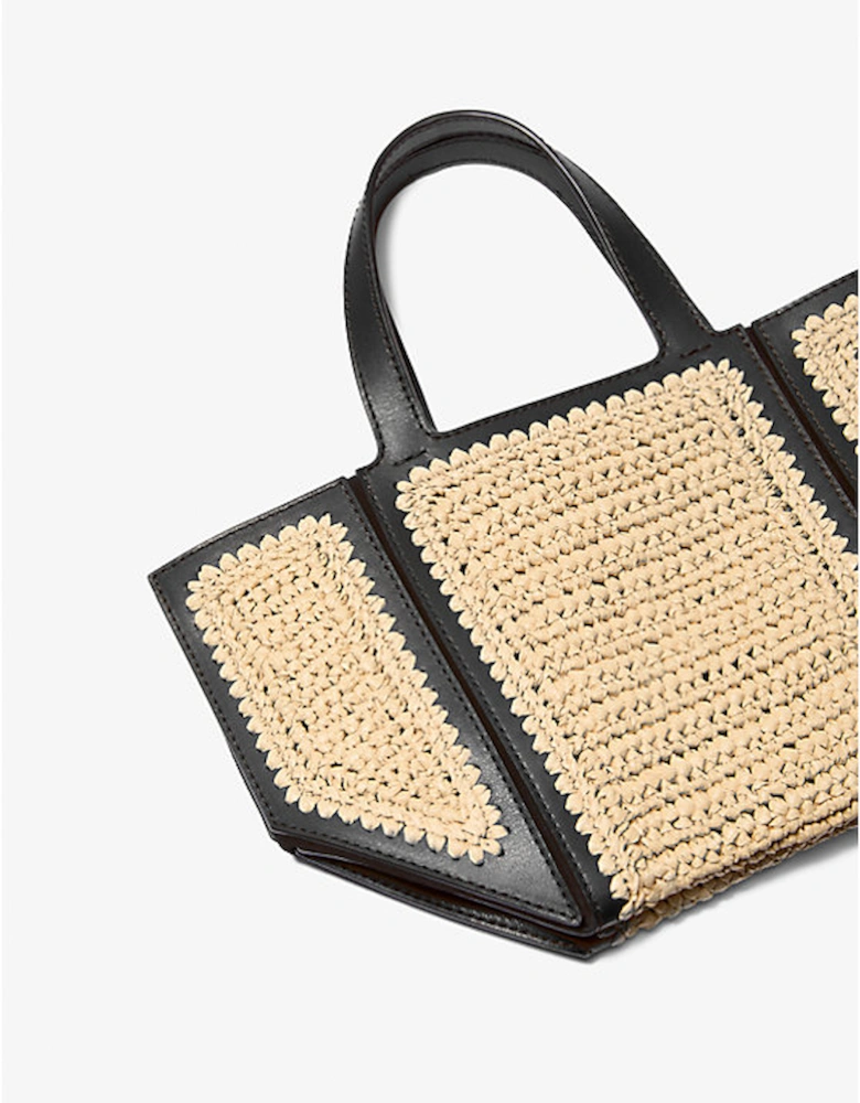 Jordi Small Hand-Crocheted Straw and Leather Tote Bag