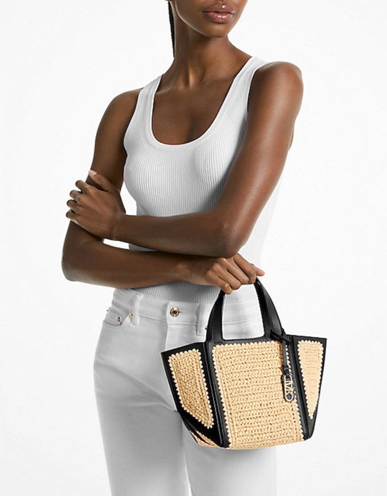 Jordi Small Hand-Crocheted Straw and Leather Tote Bag