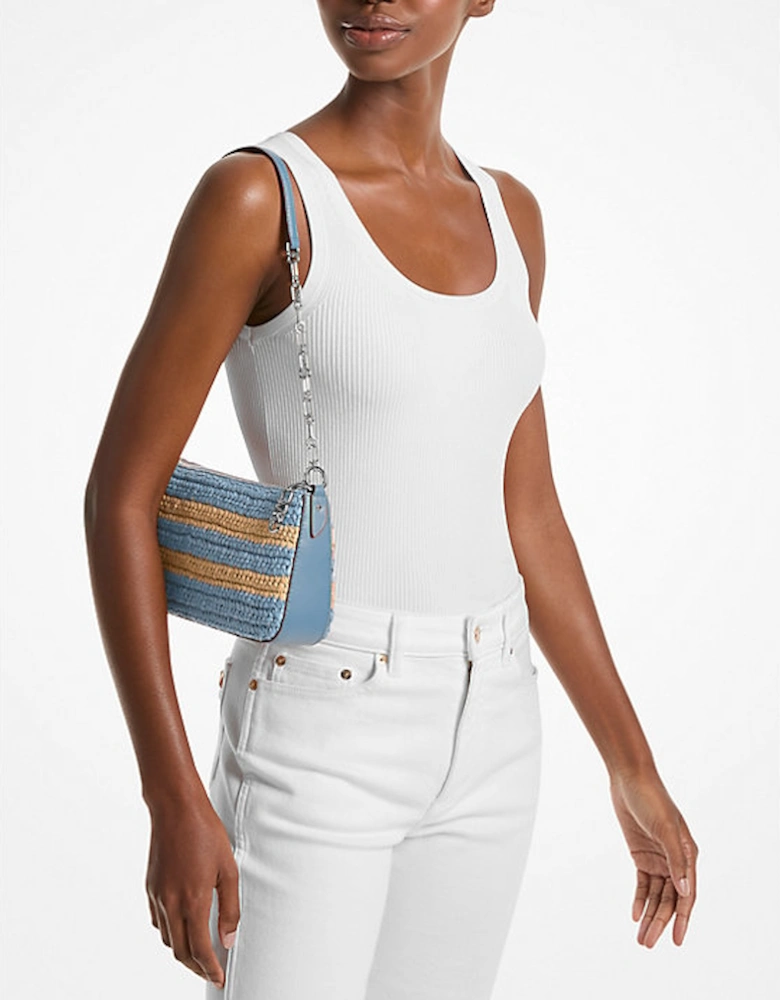 Empire Medium Hand-Crocheted Striped Straw Chain-Link Pochette