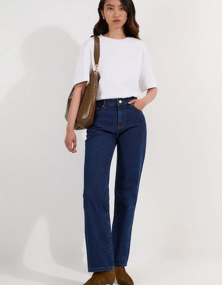 Rigid Denim Mid Rise Straight Leg Jean