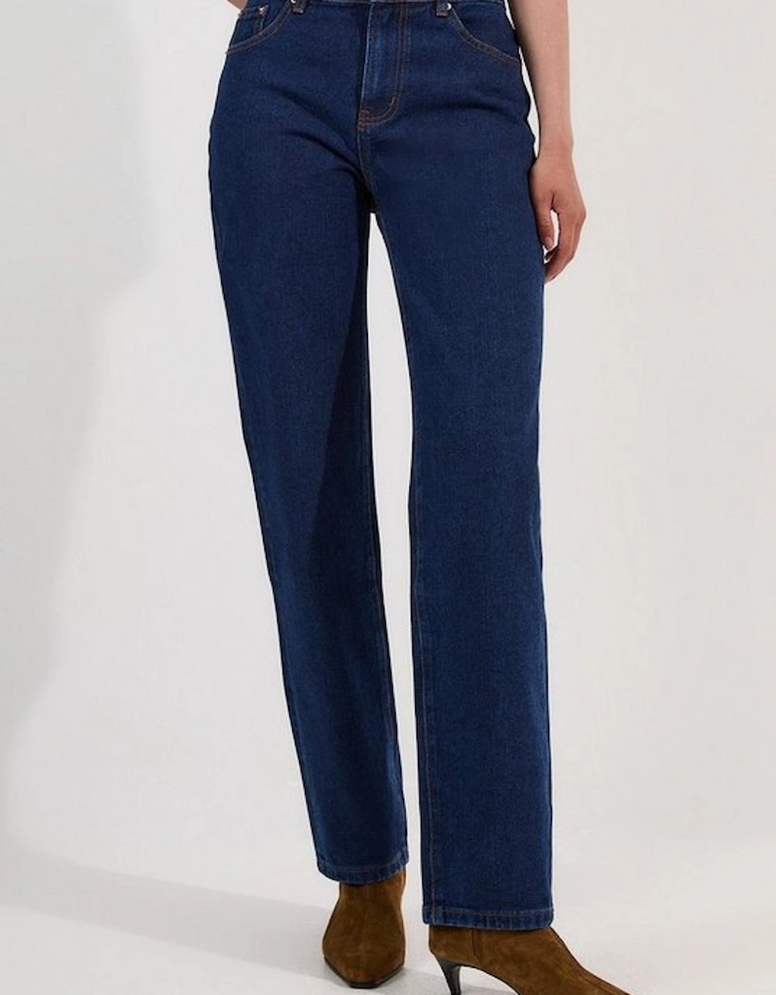 Rigid Denim Mid Rise Straight Leg Jean