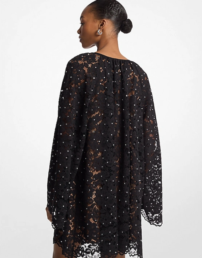 Studded Corded Floral Lace V-Neck Dress