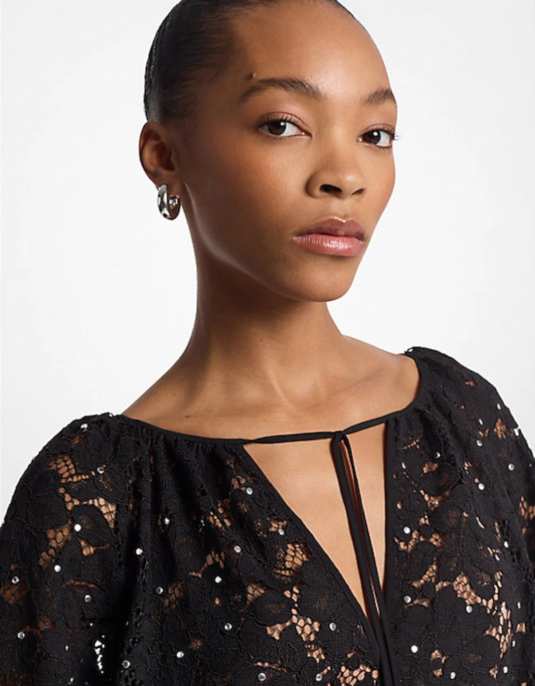 Studded Corded Floral Lace V-Neck Dress