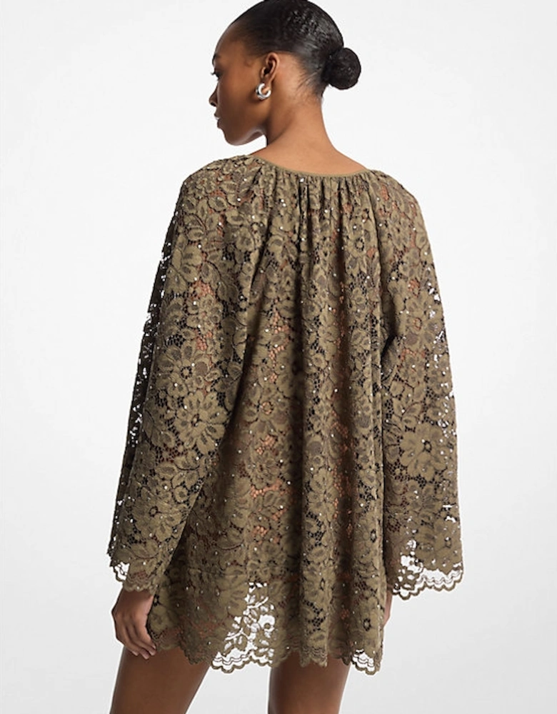 Studded Corded Floral Lace V-Neck Dress