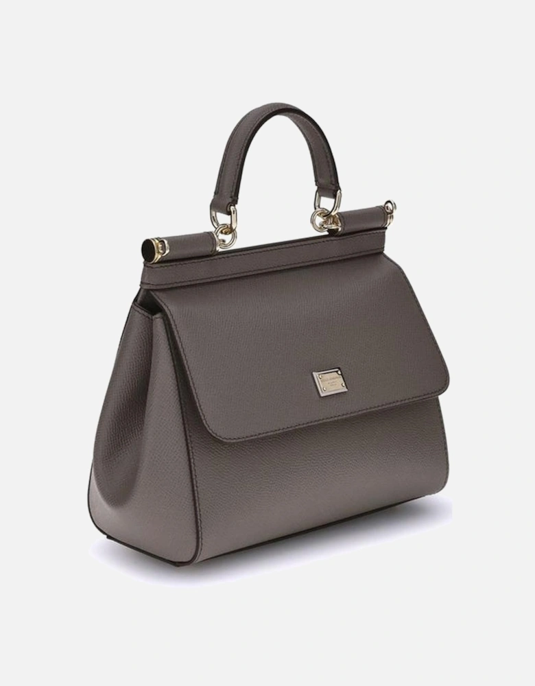 Leather Handbag with Top Handle and Removable Strap Women - Gray