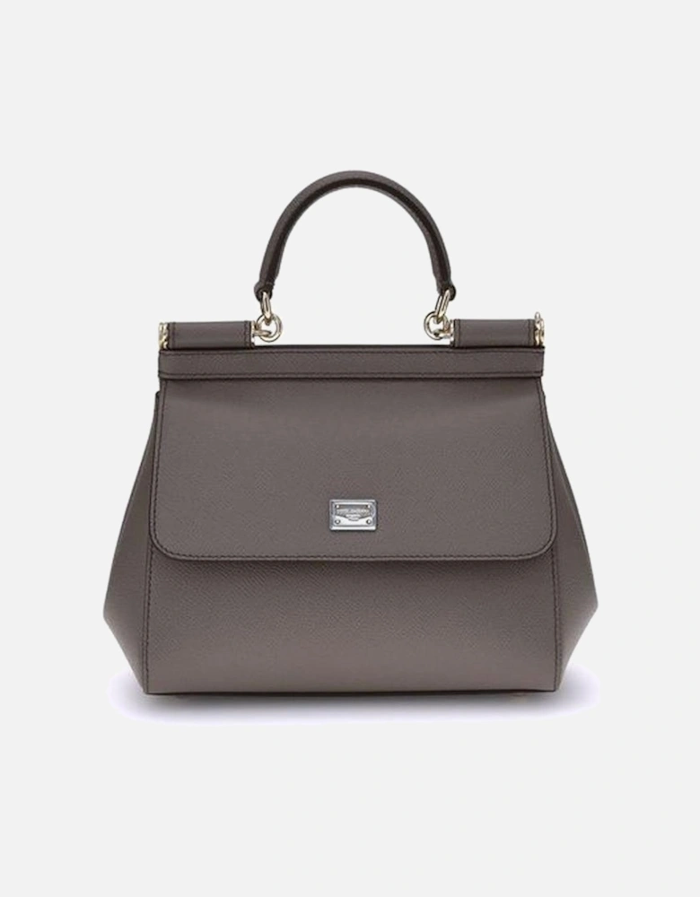 Leather Handbag with Top Handle and Removable Strap Women - Gray