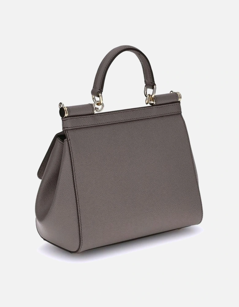 Leather Handbag with Top Handle and Removable Strap Women - Gray