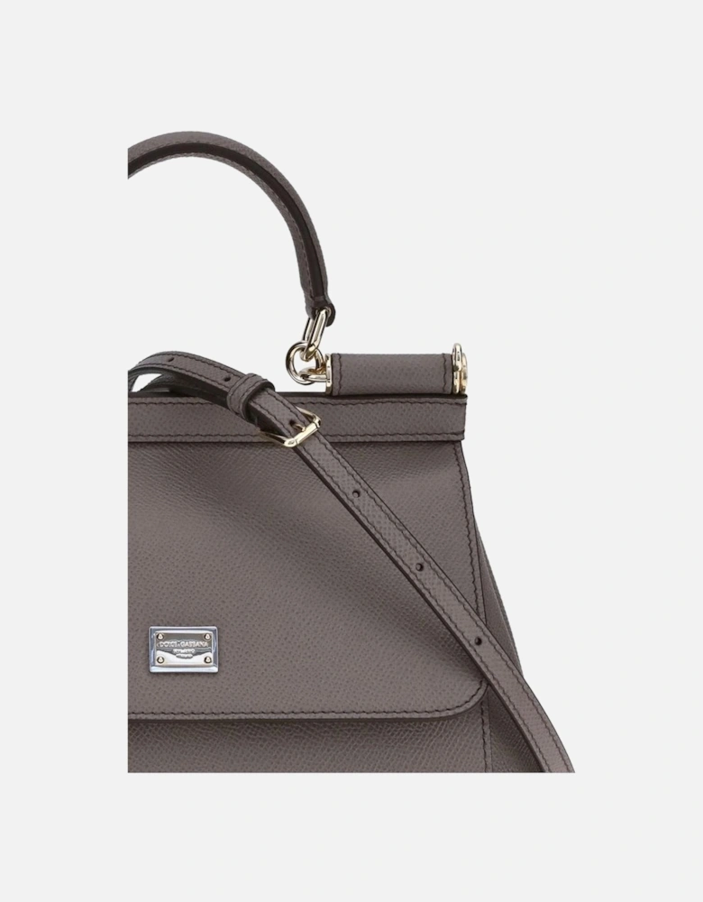 Leather Handbag with Top Handle and Removable Strap Women - Gray