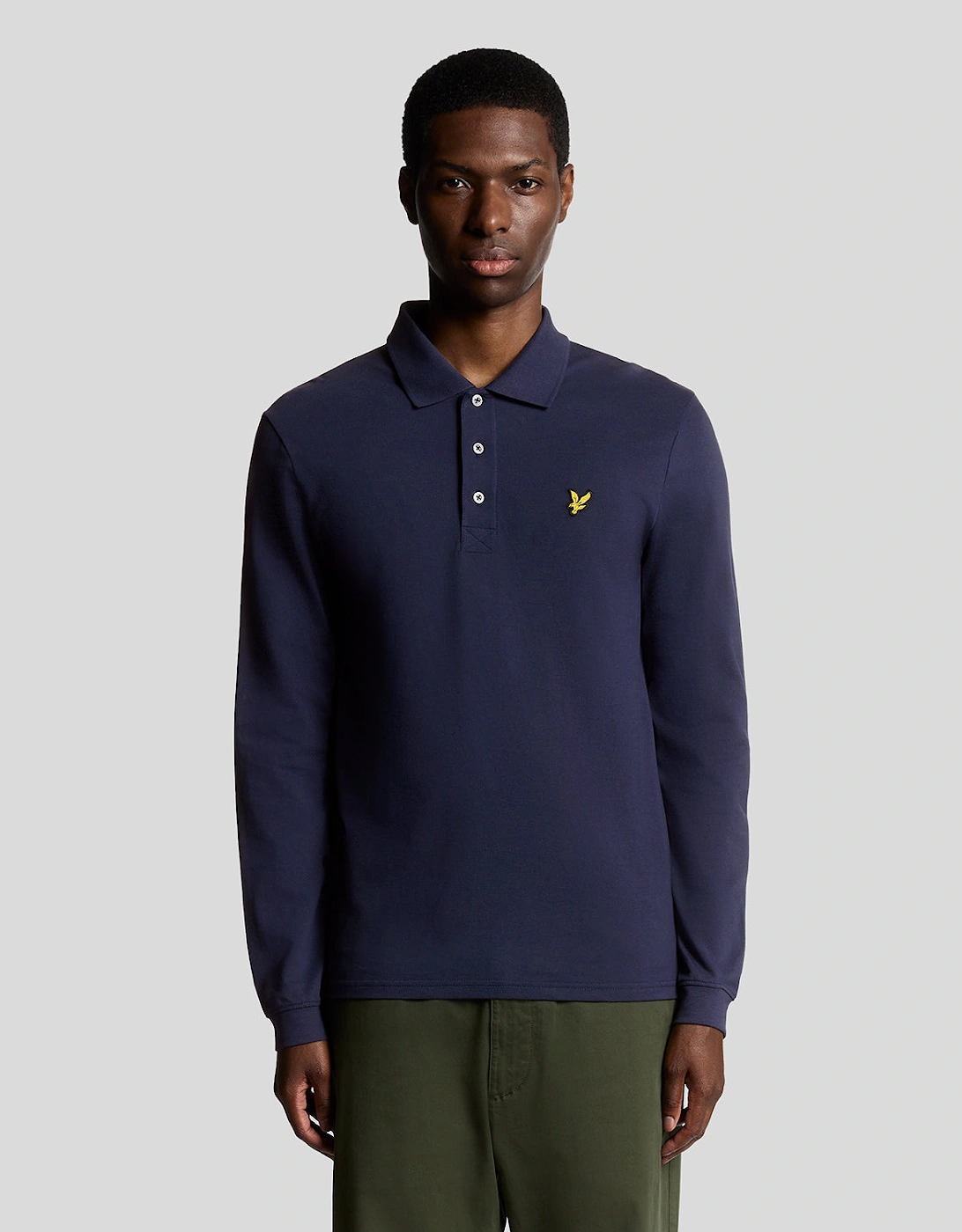 Lyle And Scott Men's Navy Long Sleeve Cotton Polo Shirt - Size 44