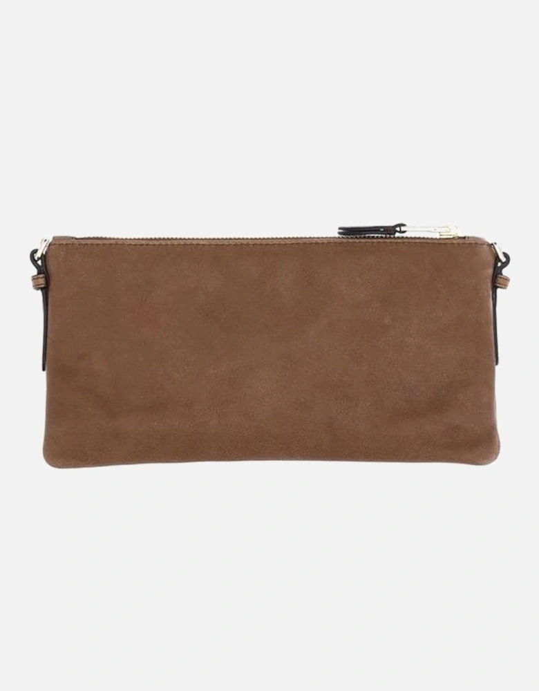 Leather Pouch with Golden Trim and Embossed Logo Women - Brown Wallets
