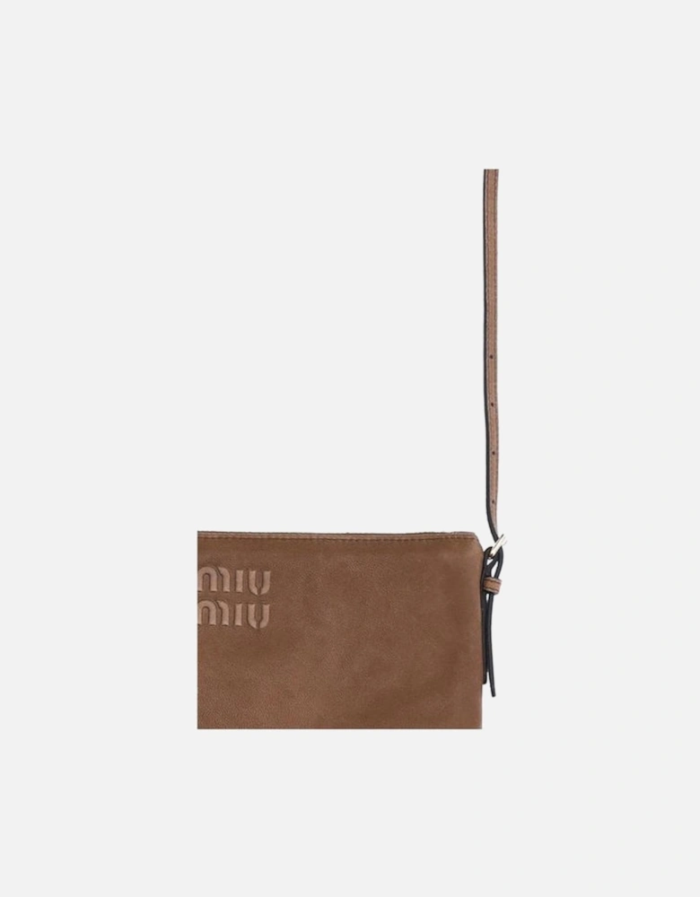 Leather Pouch with Golden Trim and Embossed Logo Women - Brown Wallets