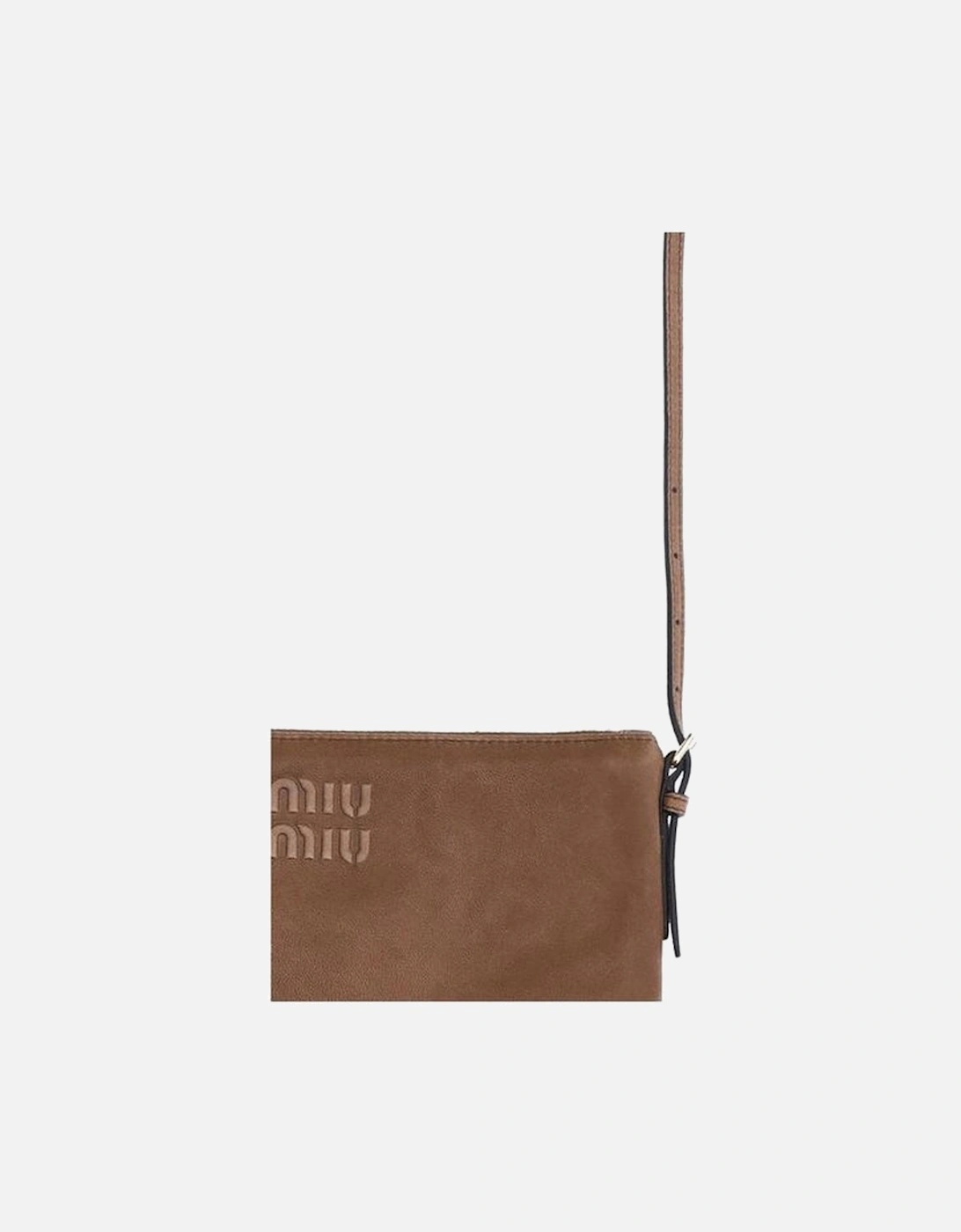 Leather Pouch with Golden Trim and Embossed Logo Women - Brown Wallets
