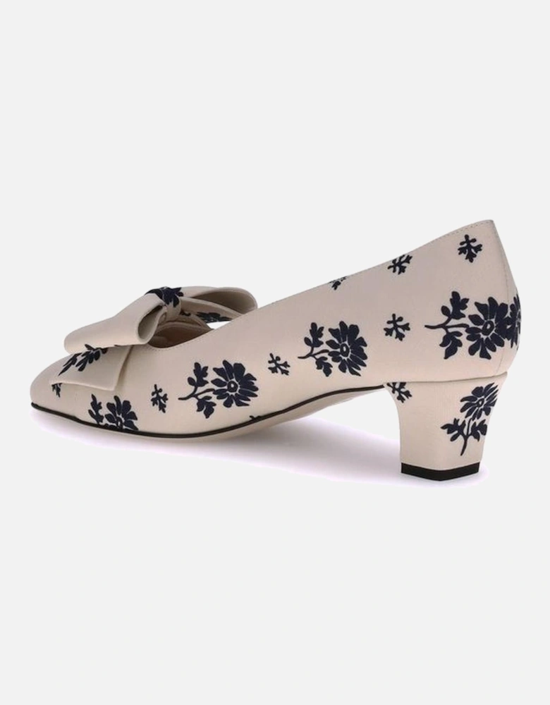 Bowow Floral Silk Moire Pumps with VLogo Heel Women - Cream