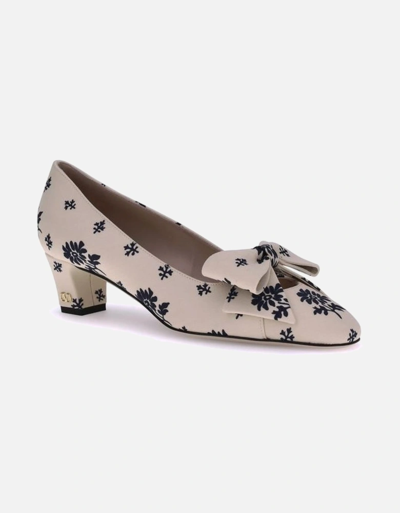 Bowow Floral Silk Moire Pumps with VLogo Heel Women - Cream