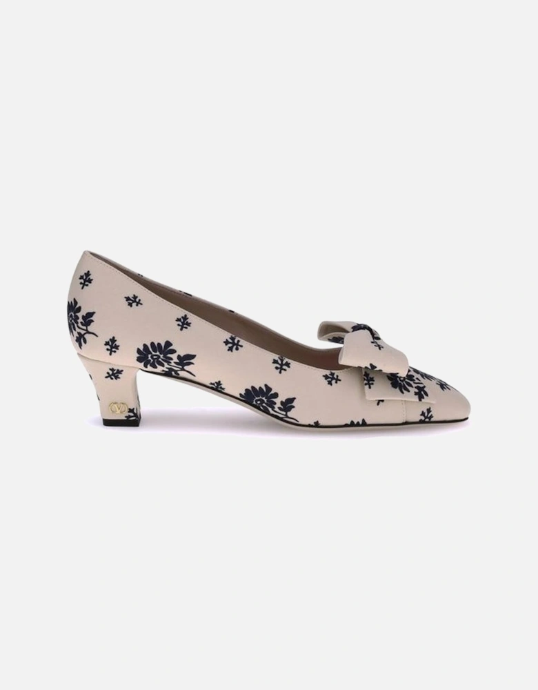 Bowow Floral Silk Moire Pumps with VLogo Heel Women - Cream