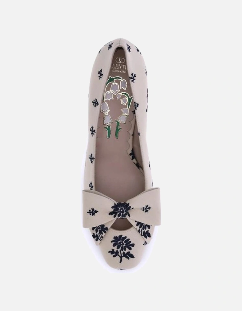 Bowow Floral Silk Moire Pumps with VLogo Heel Women - Cream