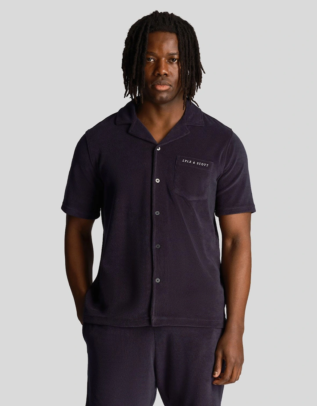 Lyle And Scott Men's Towelling Resort Shirt - Navy - Size: Regular/36