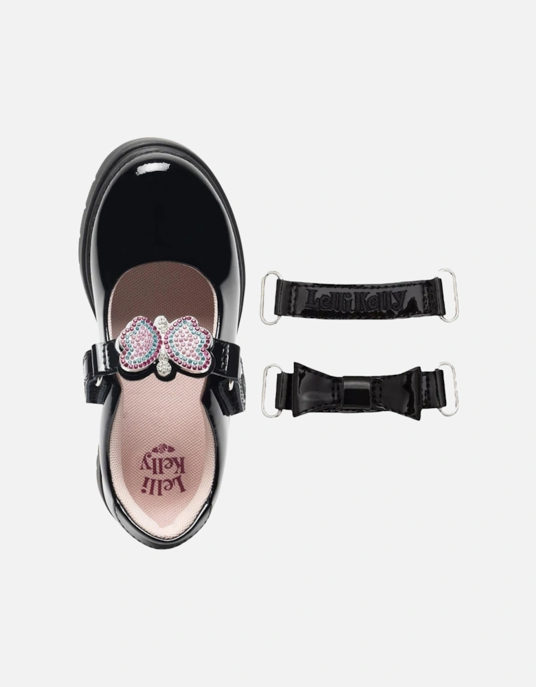 Girls ‘Luna’ Black Patent Butterfly School Shoes