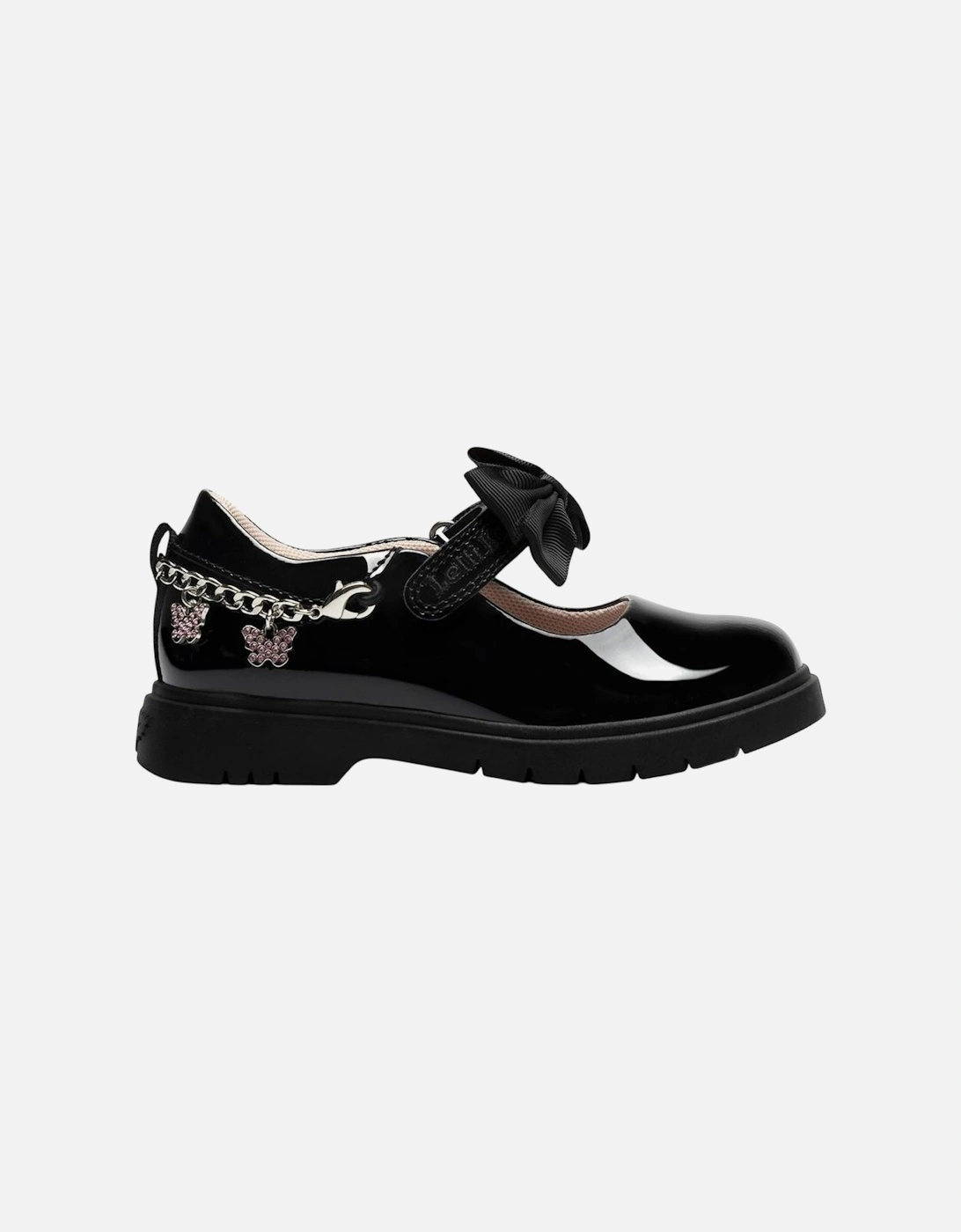 Girls ‘Isabella’ Patent Black Bow School Shoes, 4 of 3