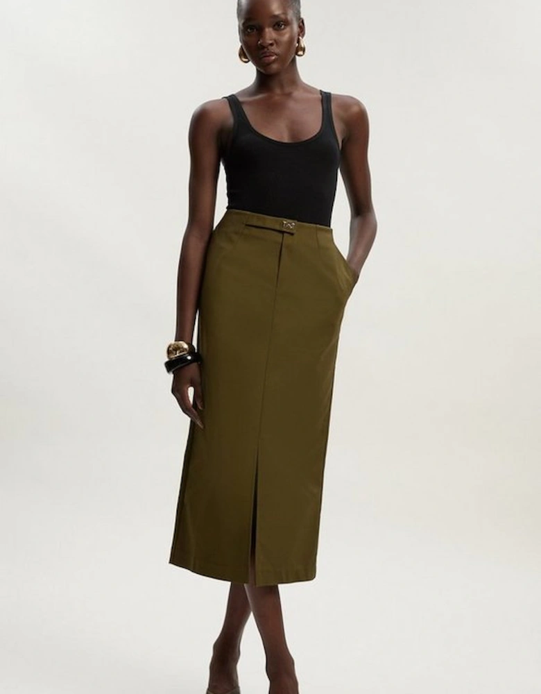 Techno Hardware Detail Woven Midi Pencil Skirt