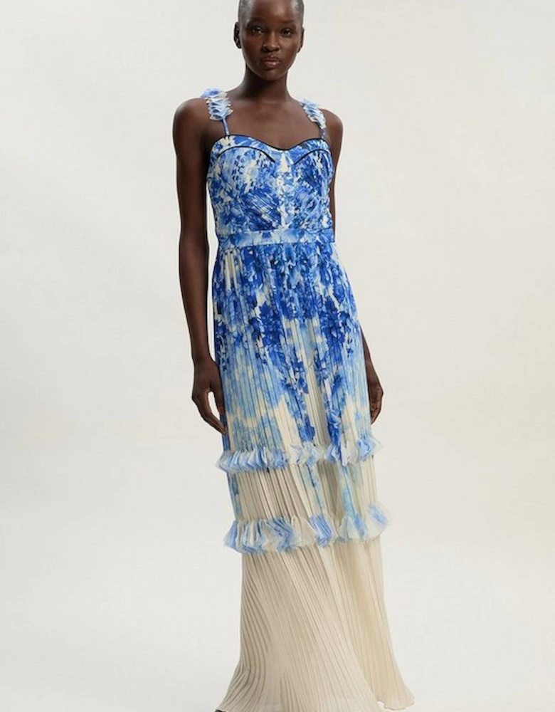 Pleat Detail Strappy Woven Maxi Dress